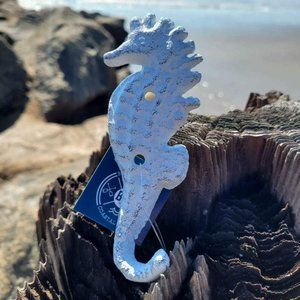 White Cast Iron Seahorse Wall Hook 5"